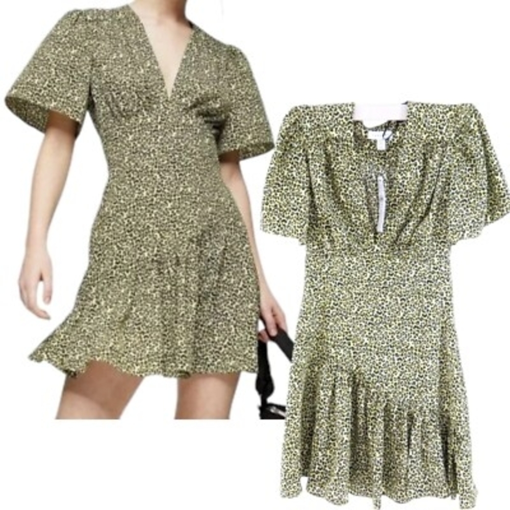 Top Shop Green And Black Leopard Print Dress